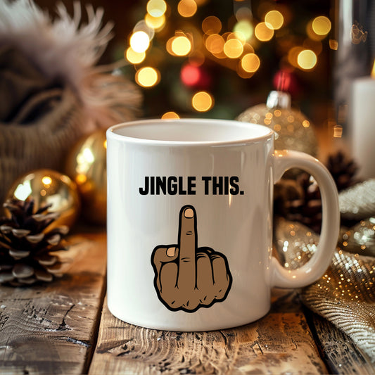 Middle Finger Personalised Christmas Mug, 'Jingle This' Brown Male Hand – Funny Rude Offensive Xmas Gift